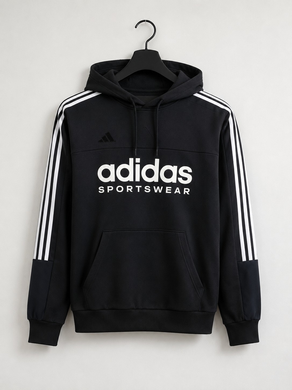 adidas Black Hoodie with White Three-Stripes and Logo